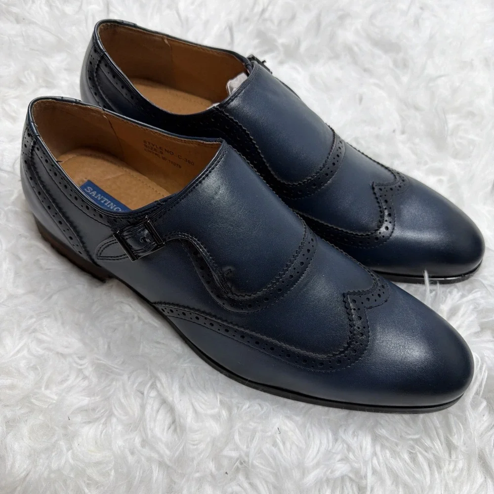 Mens Monk Strap Dress Shoes Leather Size 9 Formal Wedding Office Santino Luciano